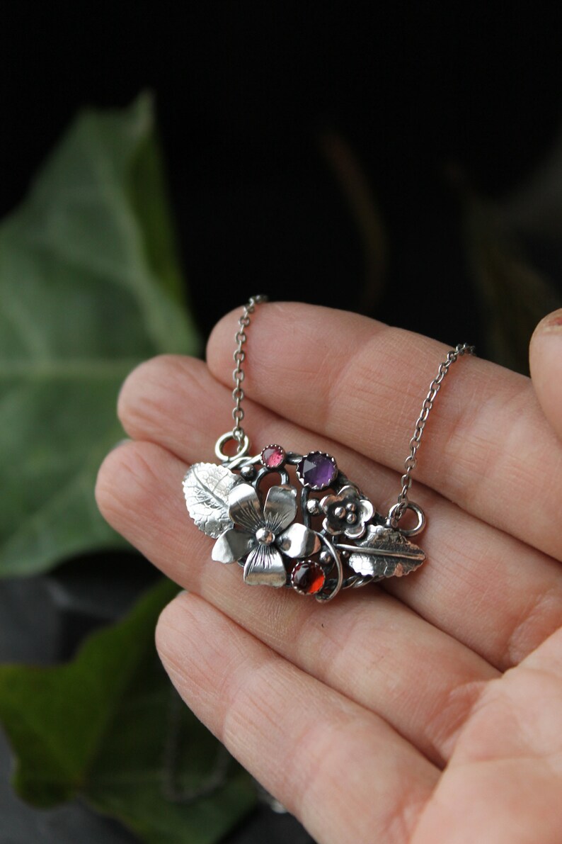 Viola necklace Silver flower pendant Bridal Jewelry Wedding image 3