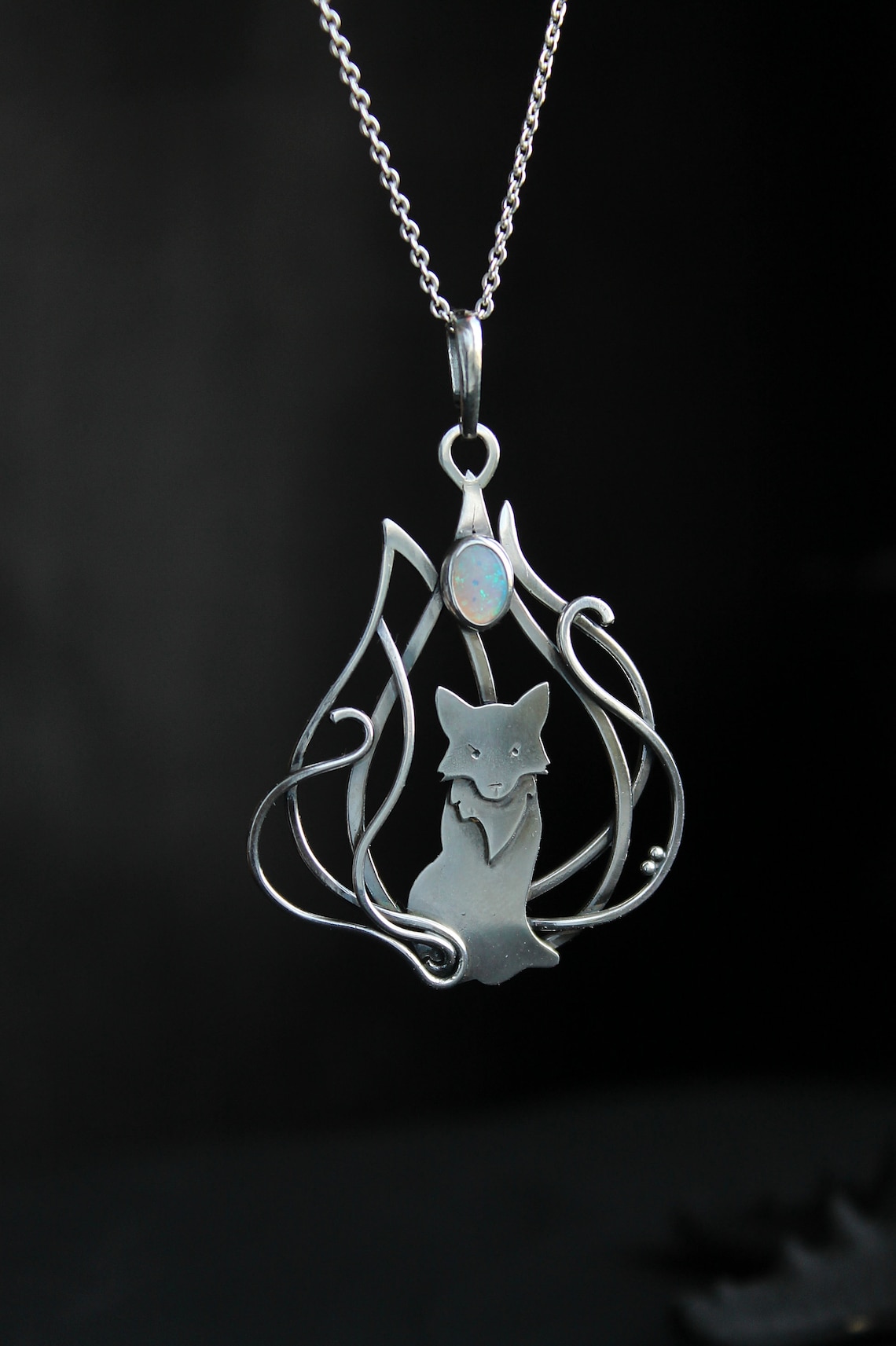 Kitsune pendant Japan Fox necklace Silver wire wrapped jewelry Etsy