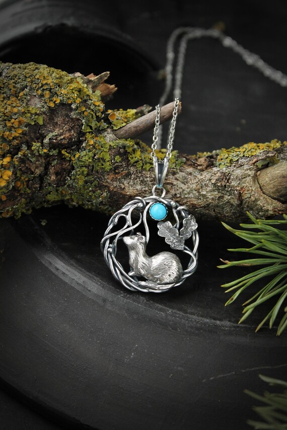 Ermine Silver Necklace Animal Totem Pendant Nature Forest Jewelry