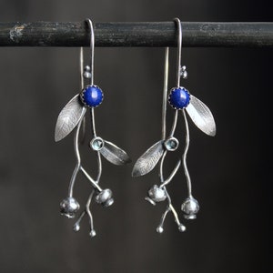 Silver earrings Blueberry plant jewelry Elven style botanical earrings image 6