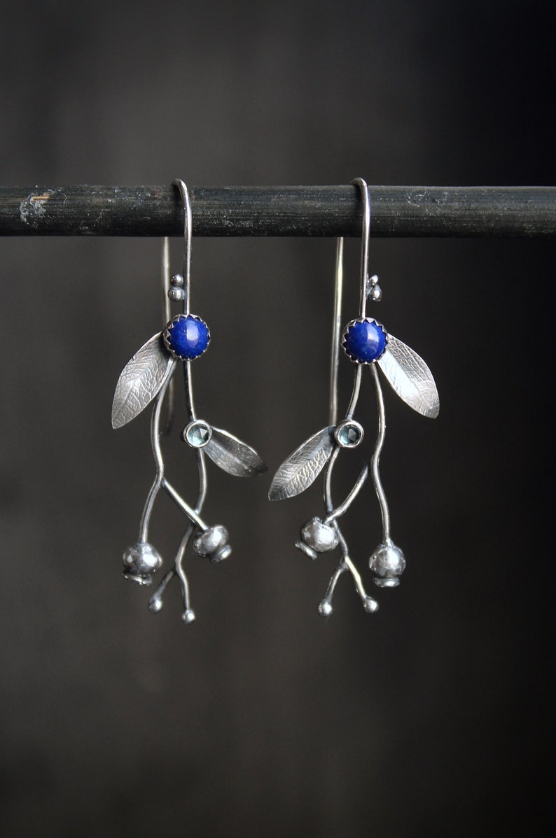 Silver earrings Blueberry plant jewelry Elven style botanical earrings image 6