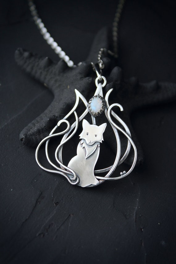 Kitsune pendant Japan Fox necklace Silver wire wrapped jewelry Etsy
