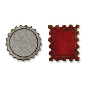 Tim Holtz "Postage Stamp & Bottle Cap" Movers and Shapers Sizzix Die  - Steel Ruled Die - 2 pcs