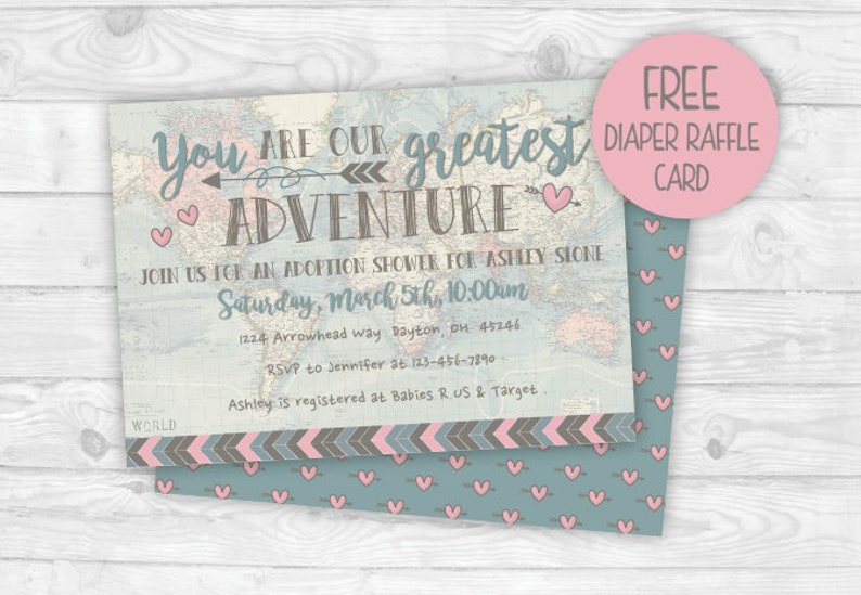 Adoption Baby Shower Invitation World Gender Neutral Map Invite Printable