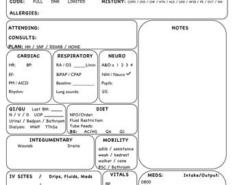 MedSurg Nurse Report Sheet Day Shift