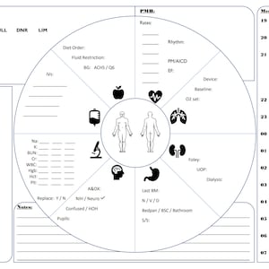 Verpleegkundig rapportblad Cirkeldiagram Nachtdienst - zwart en wit