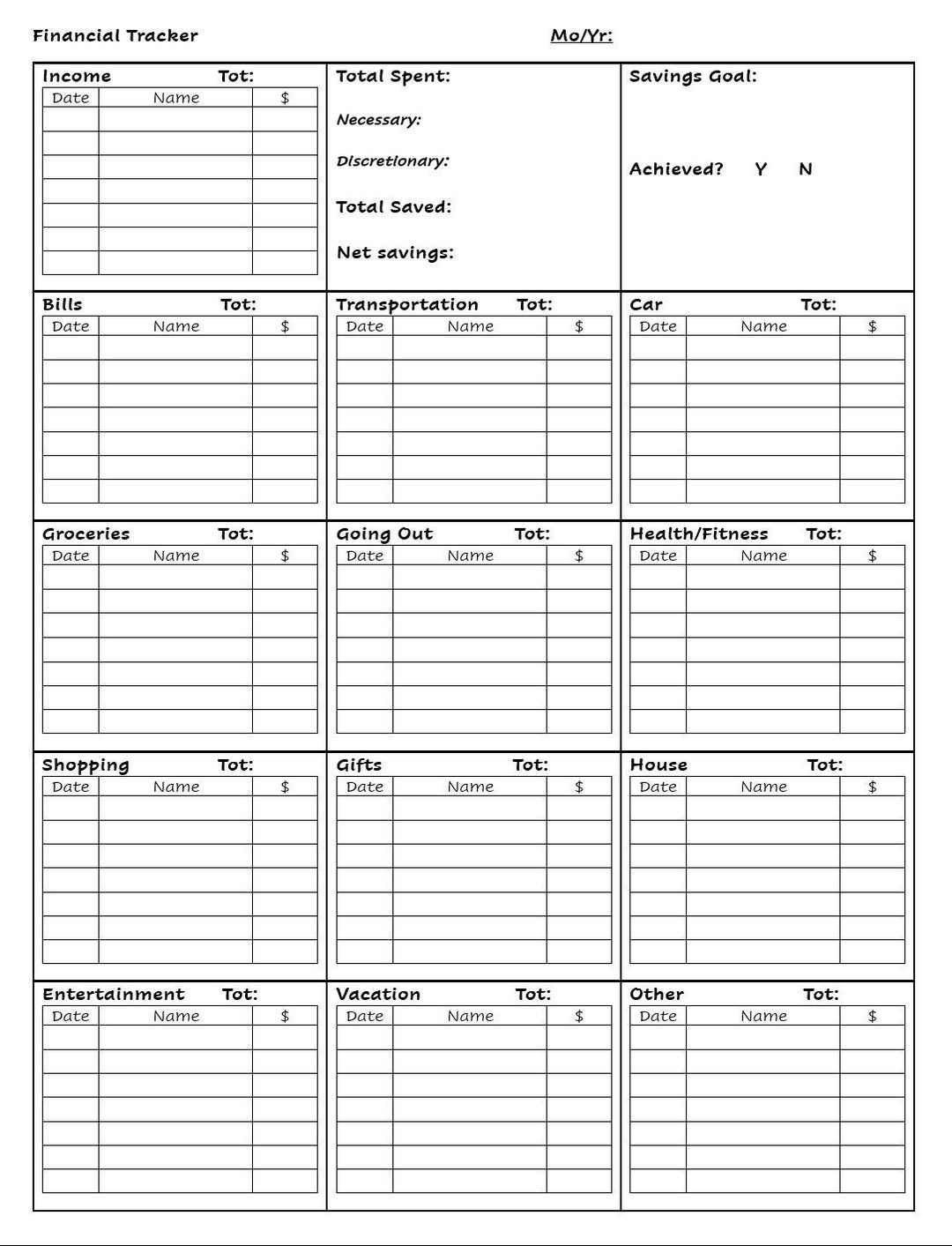 Monthly Finance Tracker, Financial Template - Etsy