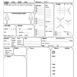 MedSurg Nurse Report Sheet Day Shift