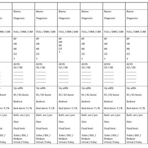Patient Care Tech Report Sheet Horizontal