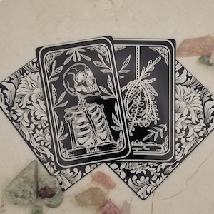 Cartas del Tarot Metal Negro y Plata Tamaño Billetera Arcanos Mayores, Cartas del Tarot, Los Enamorados, La Muerte, La Rueda de la Fortuna, El Sol, La Luna, El Ermitaño