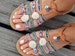 Boho Sandals, Pom PoM Sandals, Handmade leather Sandals, Gypsy sandals, Ethnic Sandals, Tribal Sandals 'Albatros'' 