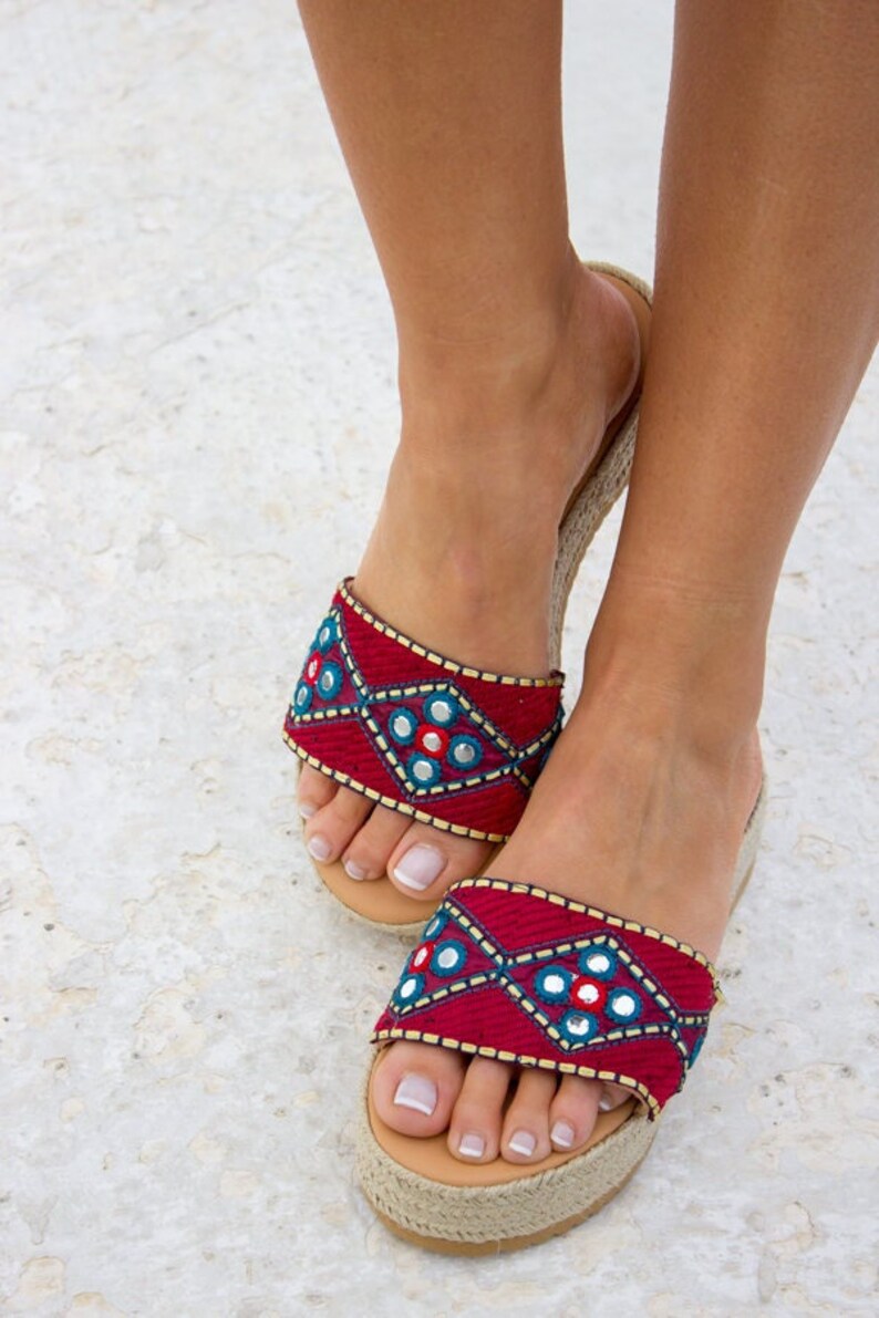 Espadrilles, Handmade Sandals,Boho Wedges, Boho Sandals, Flatforms, Rope Sandals, Pom Pom Sandals, ''Dharma'' 