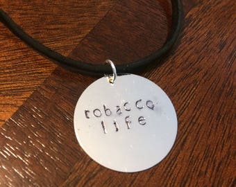 CUSTOM hand stamped cord choker/necklace SINGLE charm pendant