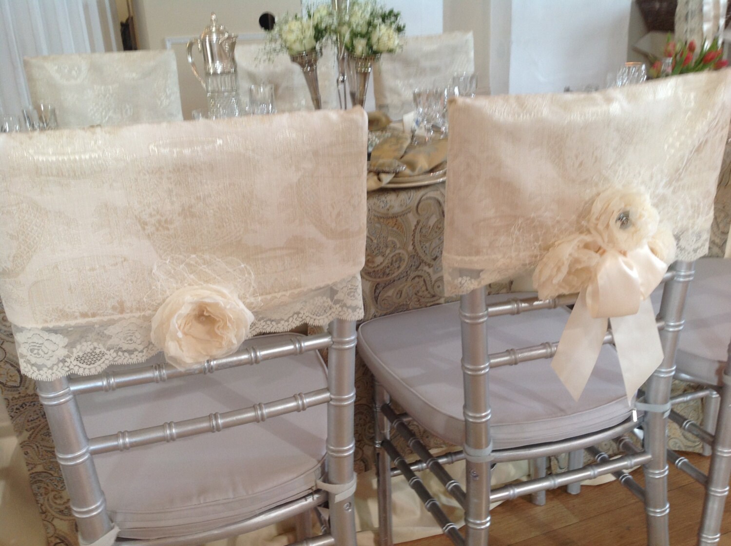 Vintage style chair covers in Damask & Lace Etsy