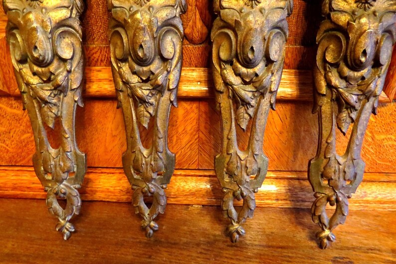 2 x 18th Century French Antique Solid Brass Copper Ormolou Furniture Escutcheon Mounts Leg Cover Large decorative Ornament