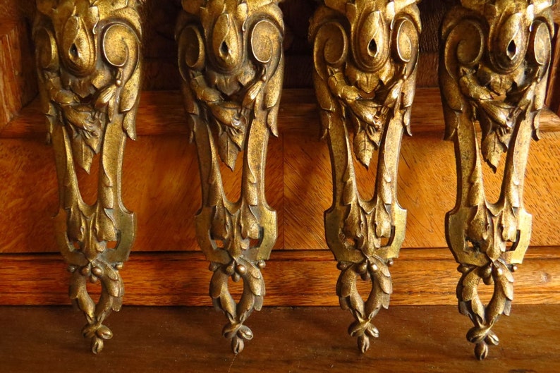 2 x 18th Century French Antique Solid Brass Copper Ormolou Furniture Escutcheon Mounts Leg Cover Large decorative Ornament
