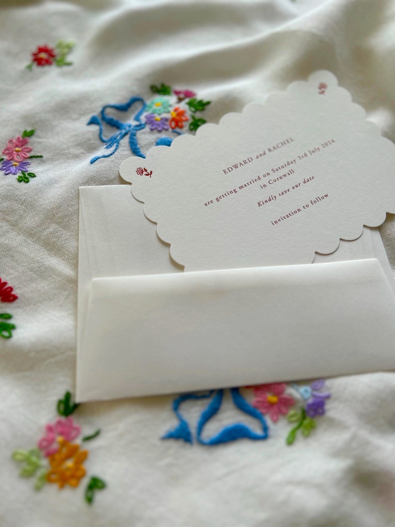 Floral Letterpress Scallop Save the Date Wedding Invitation simple modern classic luxury elegant image 5