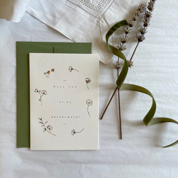 Will You Be My Bridesmaid Card - Voorstel - Groen Floral Botanische Zomer Daisy