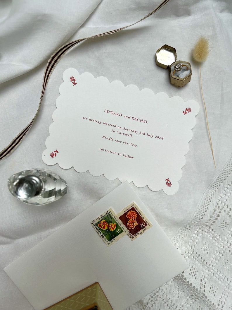 Floral Letterpress Scallop Save the Date Wedding Invitation simple modern classic luxury elegant image 6