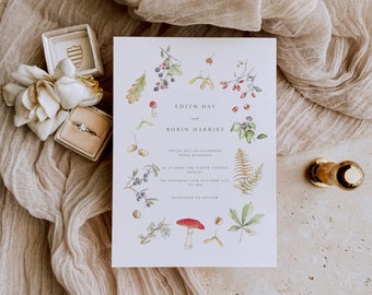 Autumn Fall Botanical Wedding Invitation l Watercolour Illustrations l Natural Countryside Outdoor