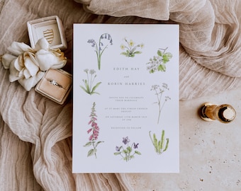 Spring Botanical Floral Wedding Invitation l Seasonal l Nature Woodland Wildlife Countryside Watercolour