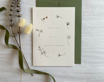 Daisy Will You Be My Maid of Honour Card Floral Botanical Summer