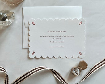 Floral Letterpress Scallop Save the Date Wedding Invitation | simple modern classic luxury elegant