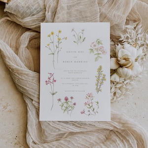 Botanical Floral Wildflower Wedding Invitation l Watercolour Illustrations l May June Wedding