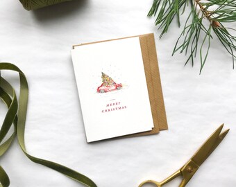 Car and Christmas Tree Mini Christmas Card Set - Luxury Modern Simple Christmas Cards - traditional vintage design