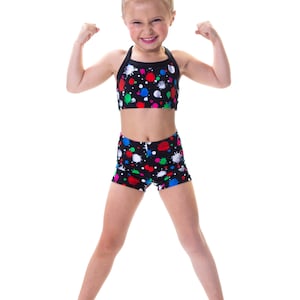 NEW!  Rainbow paint dot cross back crop top with booty set