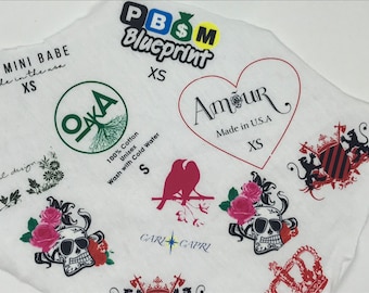 Custom Tagless Heat Transfer Labels, Full Color Branding Tag, Custom DTF Neck Label for Clothing, T-Shirt Neck Label, iron on patches