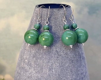 Old Mine Green Chinese Turquoise Dangle Earrings on Argentium Silver Handcrafted Ear Wires