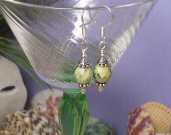 Yellow African Faceted Turquoise Earrings in Argentium Silver Handcrafted Ear Wires