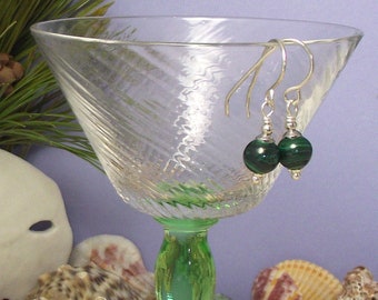 Natural Malachite Petite Dangle Earrings in 925 Sterling Siver