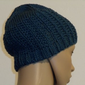 Knitted pure cotton hat in Prussian blue image 1