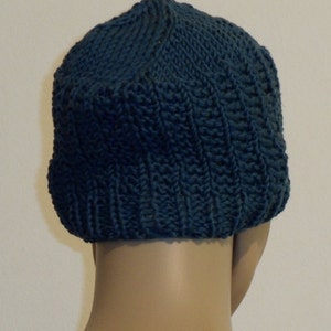 Knitted pure cotton hat in Prussian blue image 4