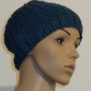 Knitted pure cotton hat in Prussian blue image 2