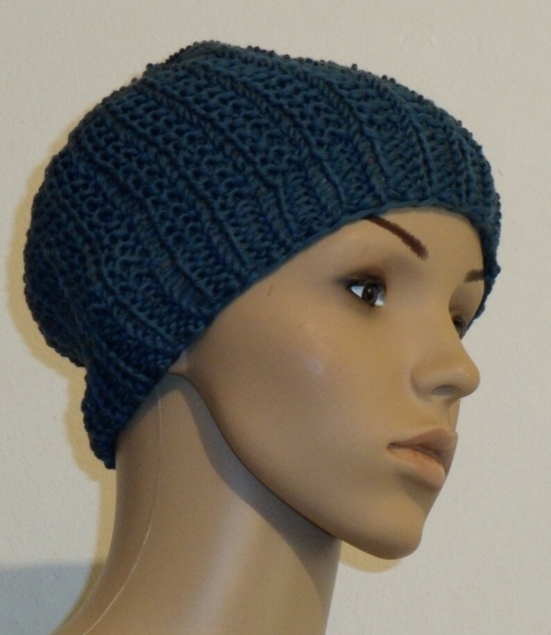 Knitted pure cotton hat in Prussian blue image 2