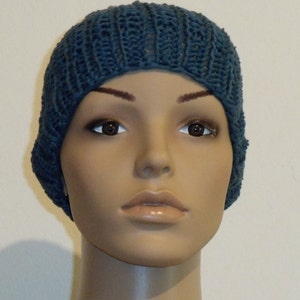 Knitted pure cotton hat in Prussian blue image 3