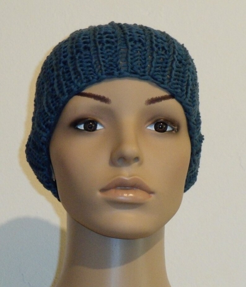 Knitted pure cotton hat in Prussian blue image 3