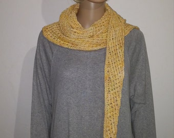 Tunisian crocheted scarf in different shades of yellow