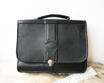 Vintage leather men's women's bag, travel bag,black leather briefcase,messenger bag, laptop bag, Vintage men's handbag,document bag,iPad bag