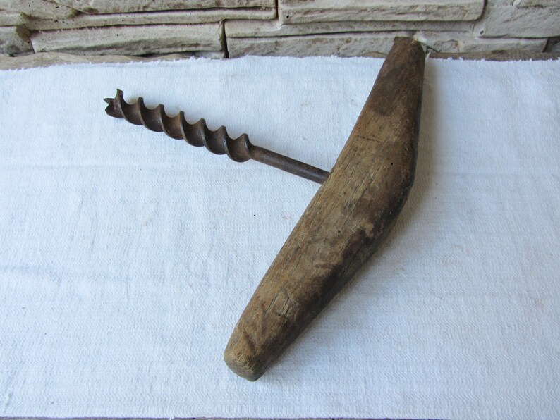 Vintage Auger Hand Drill Primitive Wooden Tools Antique Farm Etsy