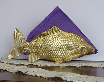 Large Vintage Napkin Holder, Fish Shaped Napkin Holder, Solid Brass Fish, Letter Catd Holder, Fish Decor,Table Centerpiece