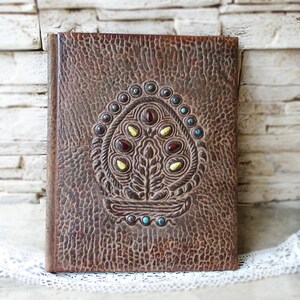 Grandes 15"Vintage marrón carpeta de cuero genuino carpeta de cuero documento antiguo embossed carpeta de la oficina