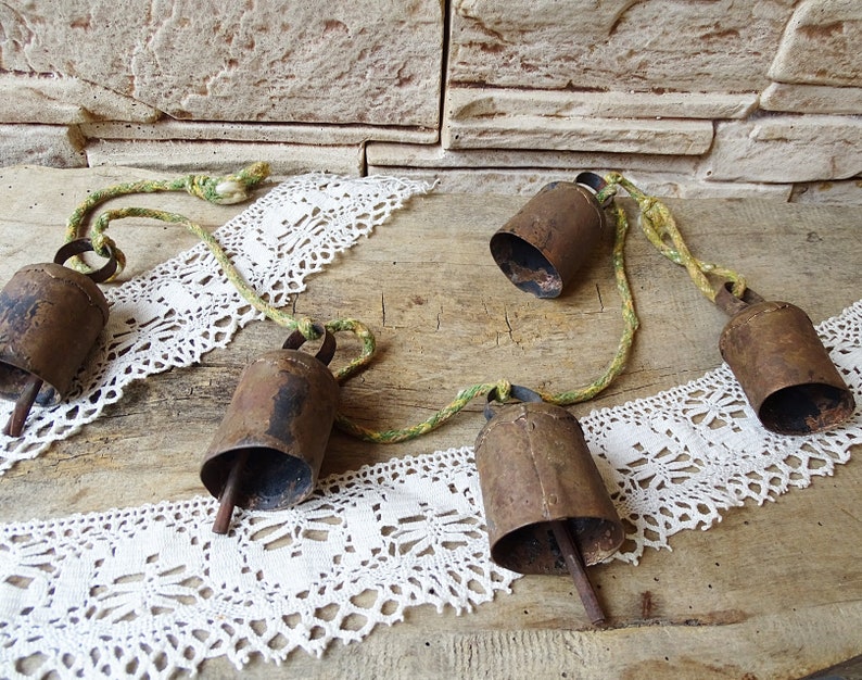 Primitive Antique Cow Bells Set of 5 with Rope Handmade Rust Etsy