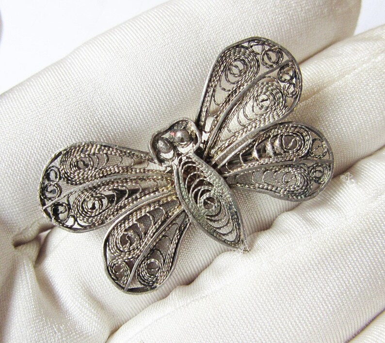 Vintage Filigree Brooch Sterling Silver Buterfly Pin Vintage Etsy