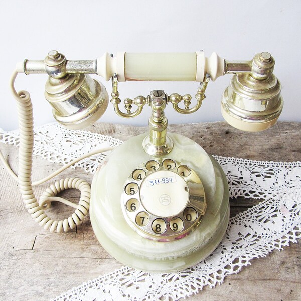 Vintage rotary telephone,Green marble telephone,Retro phone,Antique telephone,Hollywood regency,Old phone,Retro home decor,Working condition