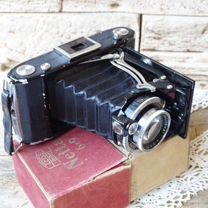 Fotocamera fotografica vintage Zeiss Ikon Nettar Pieghevole Analogic Compact Camera Originale Case Retro Photography Tedesco Photo Camera Industriale