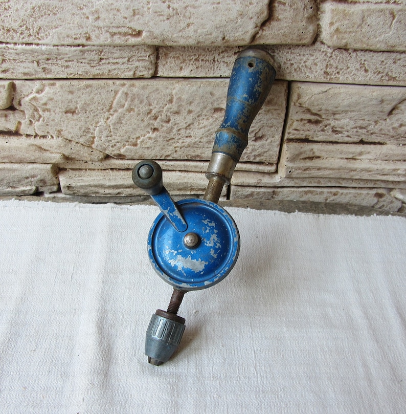 Vintage Hand Drill Blue Manual Hand Drill Rust Tools | Etsy